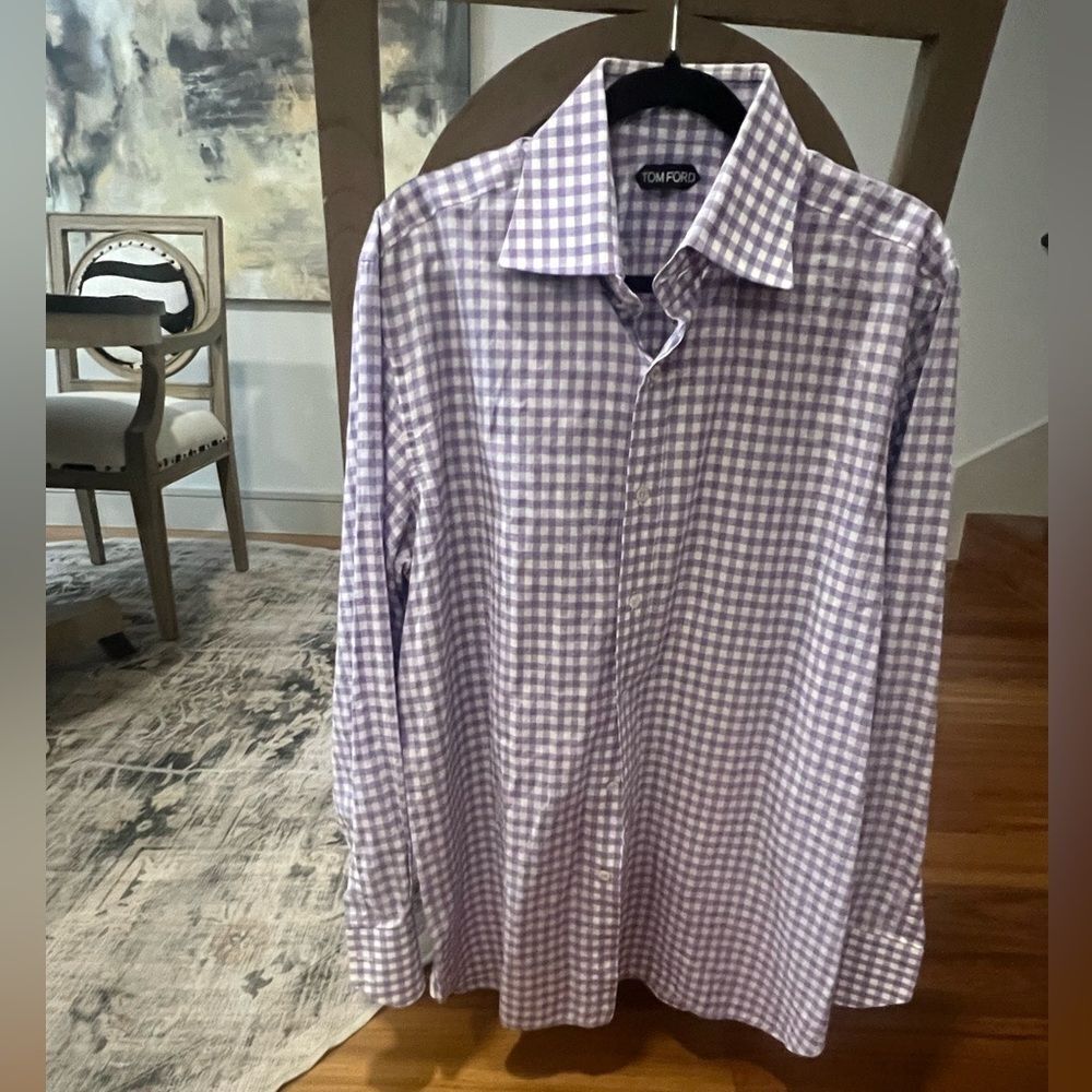 Tom Ford Lavender and White Gingham Dress Shirt